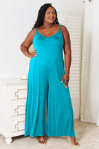 Double Take Full Size Soft Rayon Spaghetti Strap Tied Wide Leg Jumpsuit - Delanoir