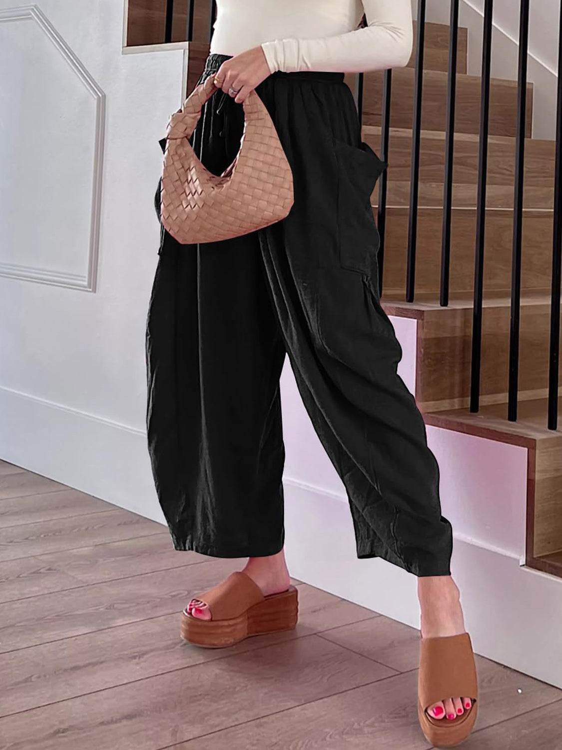 Full Size Wide Leg Pants with Pockets - Delanoir