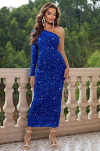 One-Shoulder Long Sleeve Dress - Delanoir