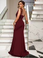 Rhinestone One-Shoulder Formal Dress - Delanoir