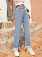 Raw Hem Bootcut Jeans with Pockets - Delanoir