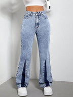 Contrast Bootcut Jeans with Pockets - Delanoir