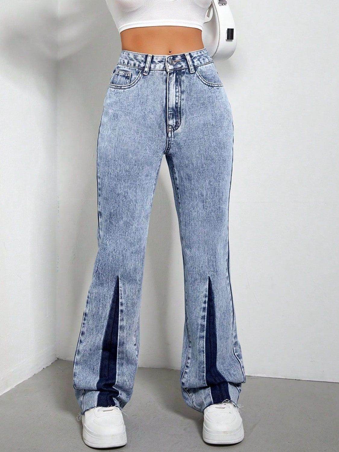Contrast Bootcut Jeans with Pockets - Delanoir