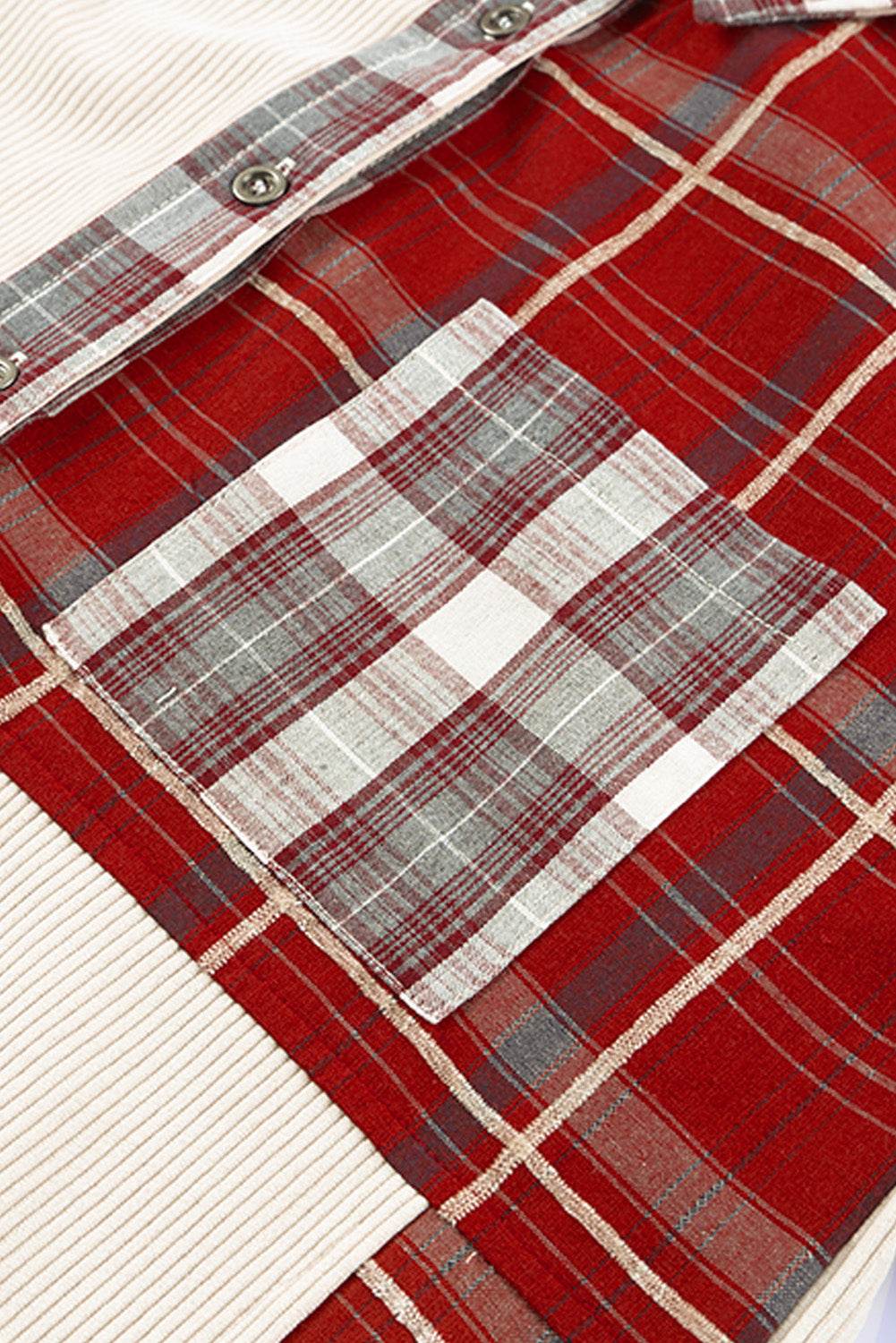 Plaid Patchwork Collared Neck Shacket - Delanoir