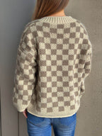 Checkered Button Up Round Neck Cardigan - Delanoir