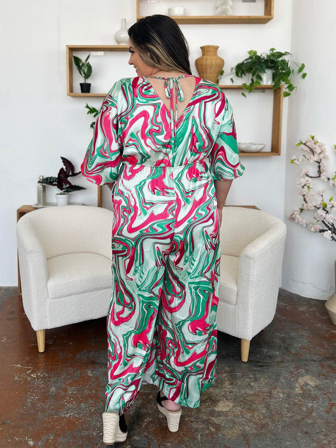 Double Take Full Size Half Sleeve Wide Leg Jumpsuit - Delanoir