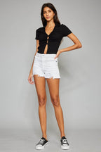 Kancan Full Size High Rise Frayed Hem Denim Shorts - Delanoir