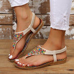 Beaded PU Leather Open Toe Sandals - Delanoir