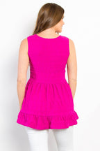 Be Stage Ruffled Sleeveless Babydoll Top - Delanoir