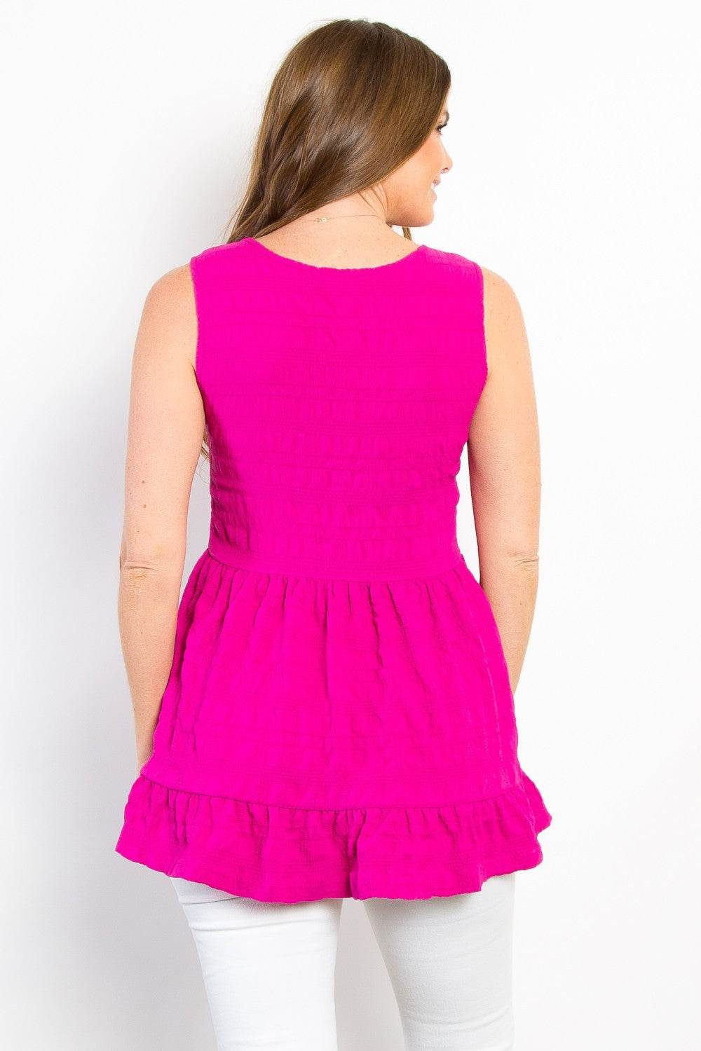 Be Stage Ruffled Sleeveless Babydoll Top - Delanoir