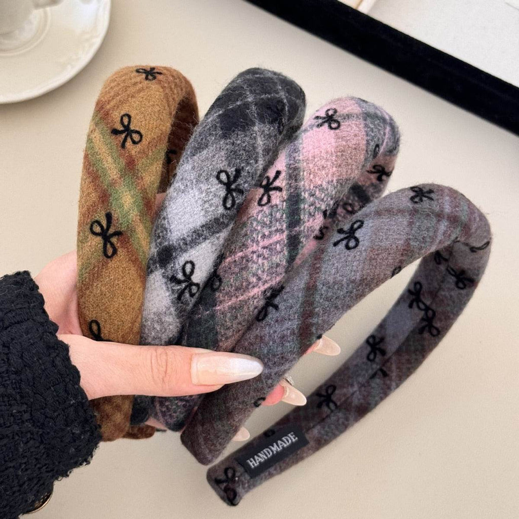 Bow Plaid Polyester Hair Headband - Delanoir