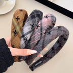 Bow Plaid Polyester Hair Headband - Delanoir
