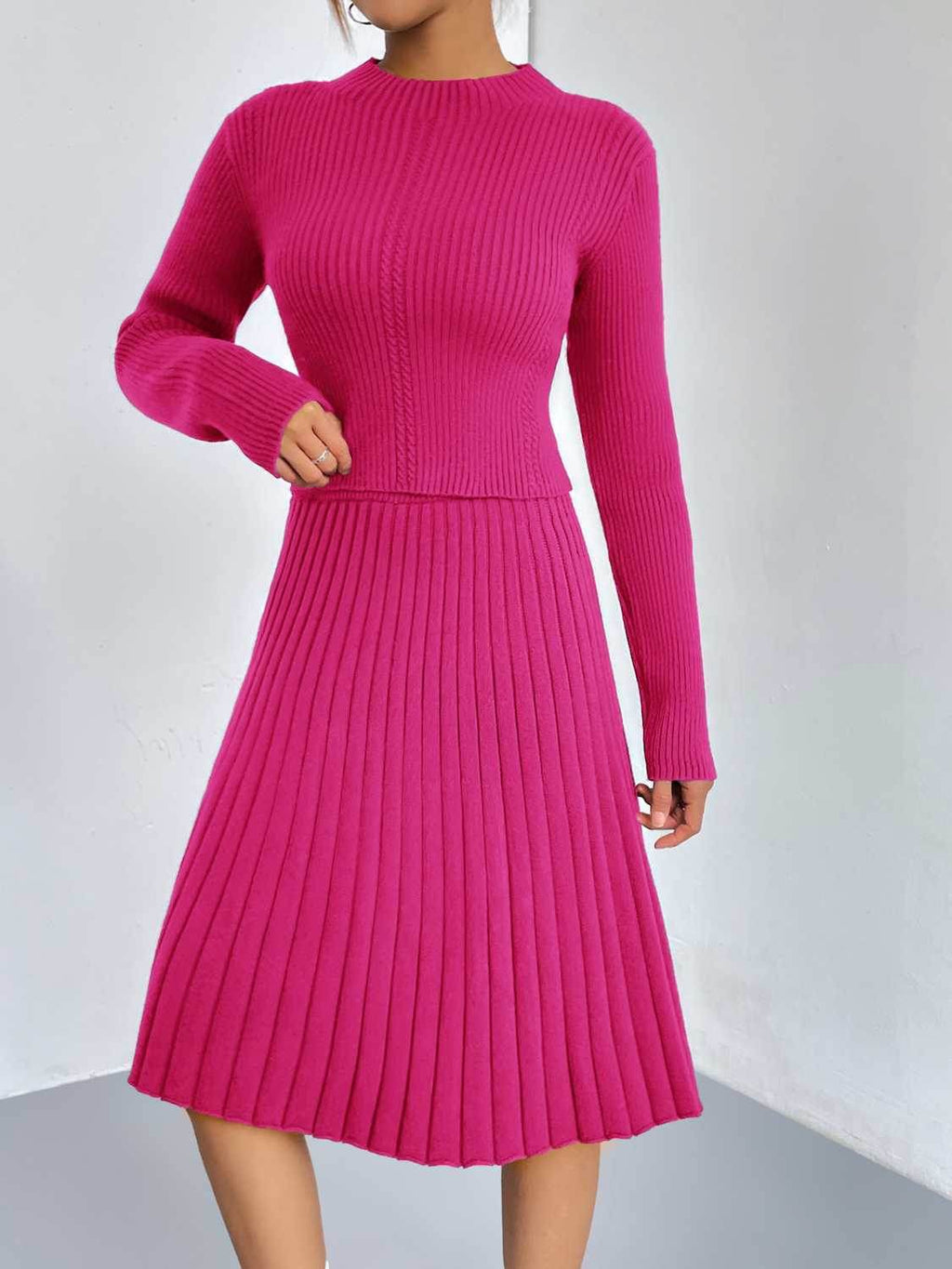 Rib-Knit Sweater and Skirt Set - Delanoir