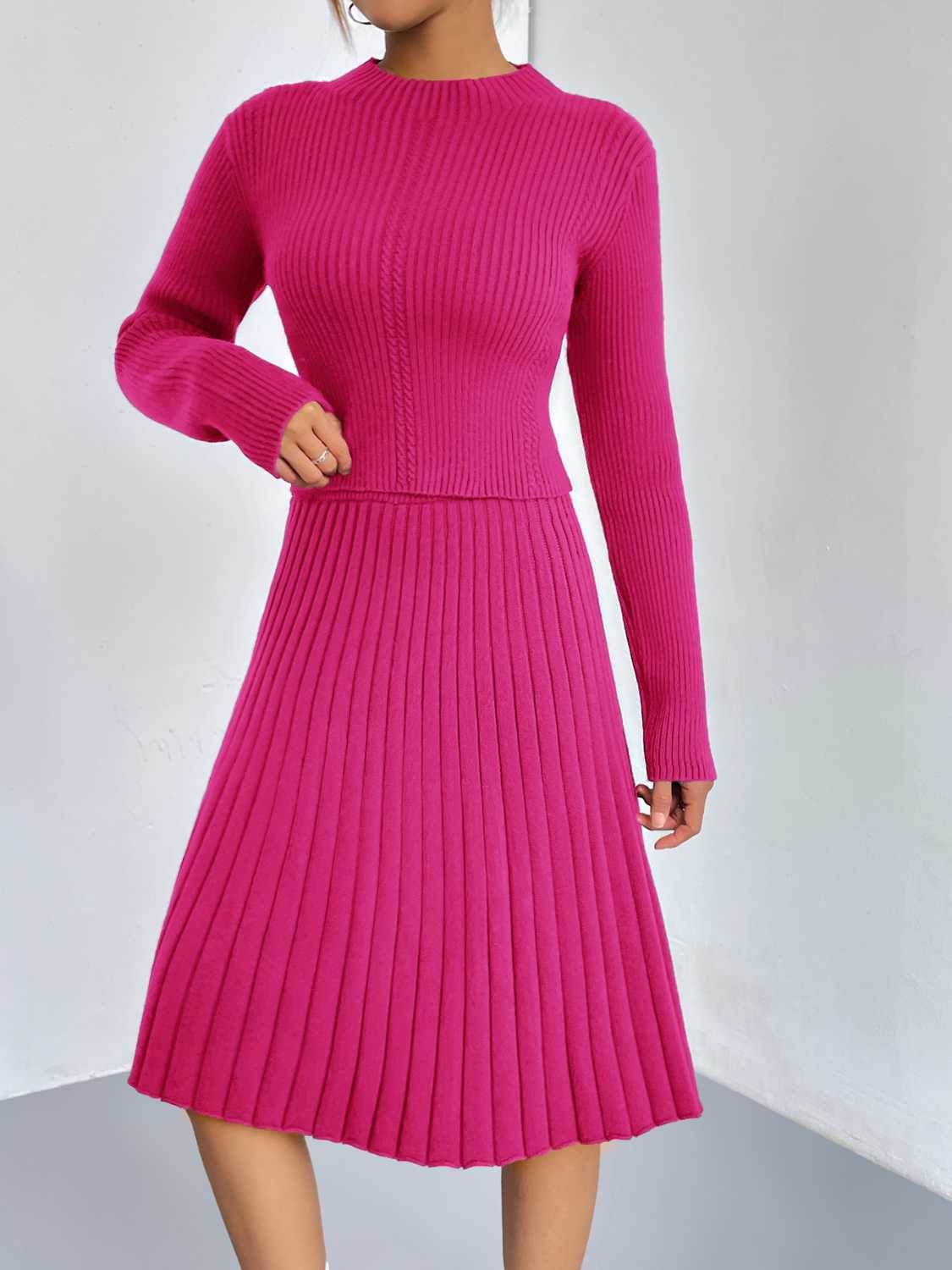 Rib-Knit Sweater and Skirt Set - Delanoir