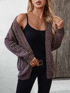 Cable-Knit Open Front Long Sleeve Cardigan - Delanoir