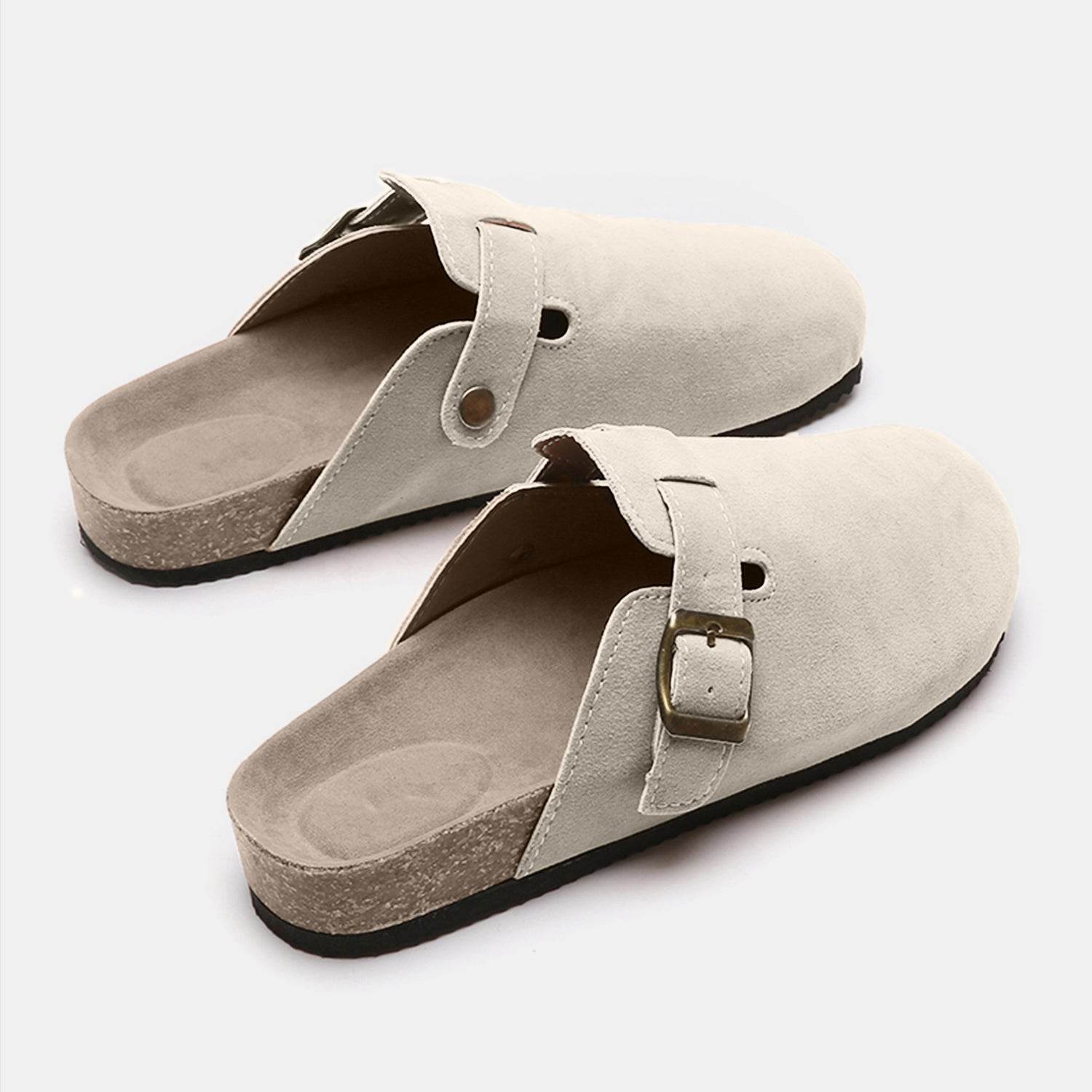 Suede Closed Toe Buckle Slide - Delanoir