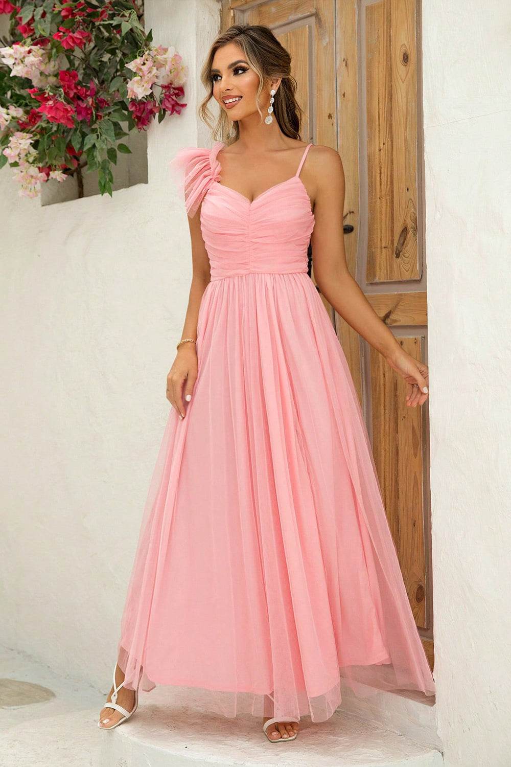 Asymmetrical Ruched Slit Dress - Delanoir