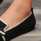 Bow Contrast Trim Point Toe Loafers - Delanoir