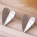 Stainless Steel Heart Leaf Stud Earring - Delanoir