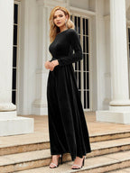 Tie Front Round Neck Long Sleeve Maxi Dress - Delanoir