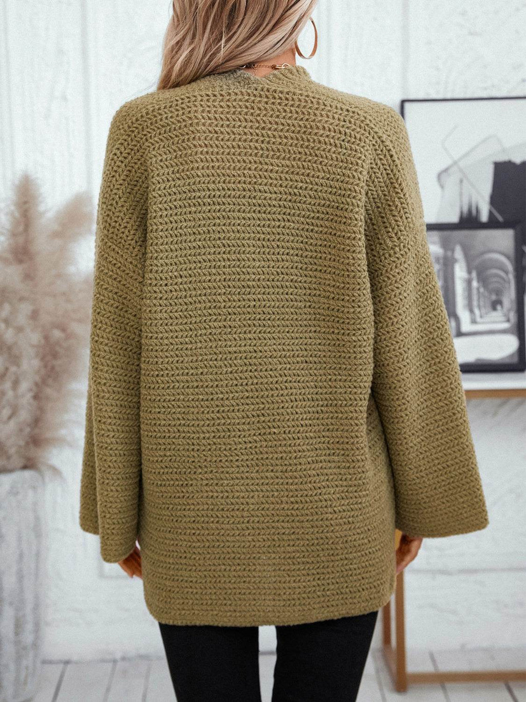 Open Front Long Sleeve Cardigan - Delanoir