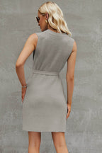 Tied Round Neck Sleeveless Sweater Dress - Delanoir