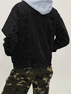 Button Up Collared Neck Long Sleeve Denim Jacket - Delanoir