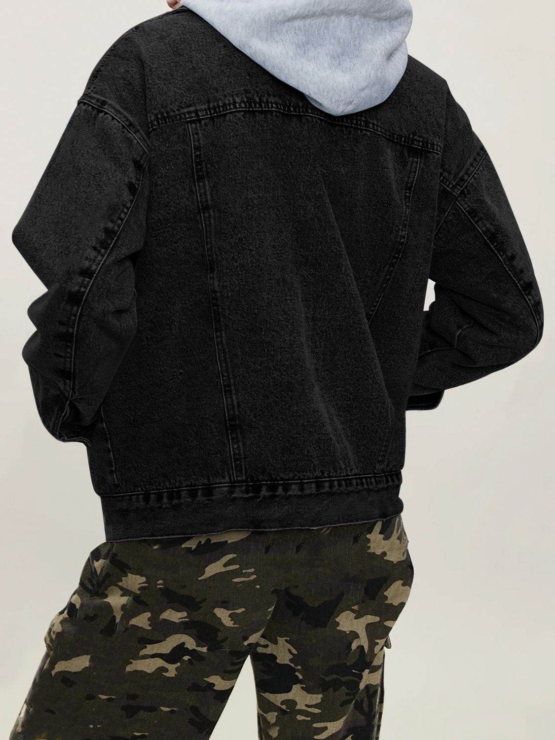 Button Up Collared Neck Long Sleeve Denim Jacket - Delanoir