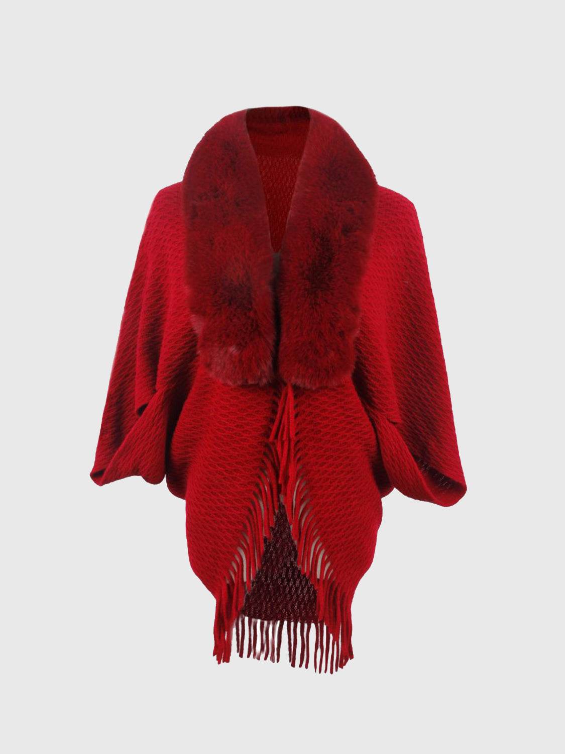 Open Front Fringe Hem Poncho - Delanoir