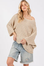 SAGE + FIG Distressed Asymmetrical Open Stitch Sweater - Delanoir