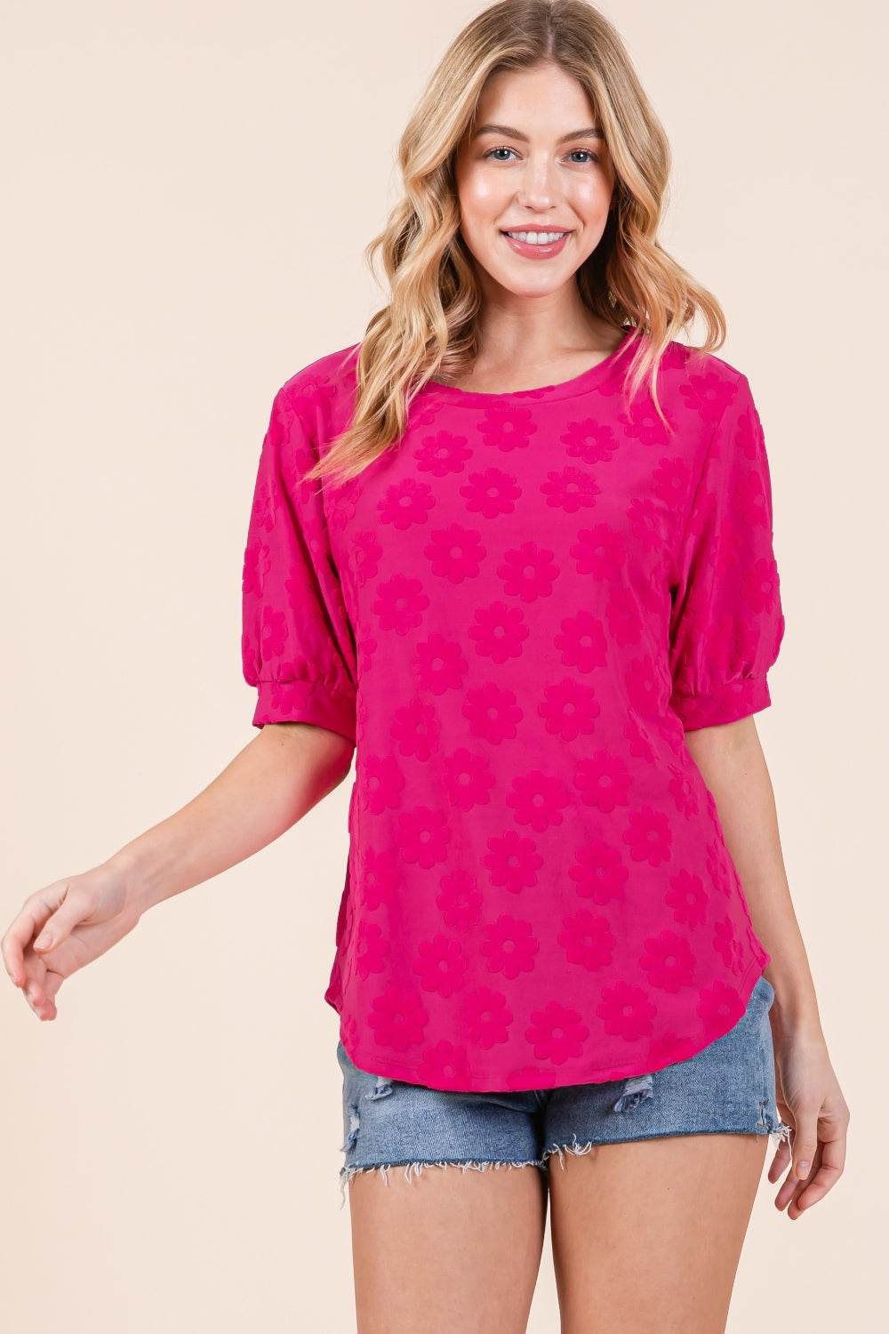BOMBOM Textured Floral Pattern Top - Delanoir