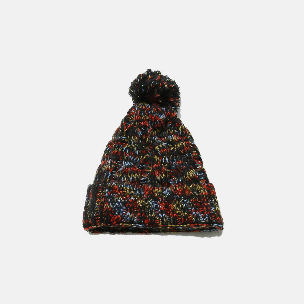 Contrast Cable-Knit Hat with Pompom - Delanoir