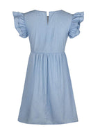 Full Size Ruffled Round Neck Cap Sleeve Denim Dress - Delanoir