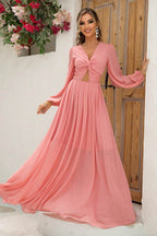 Twist Front Cutout Long Sleeve Dress - Delanoir