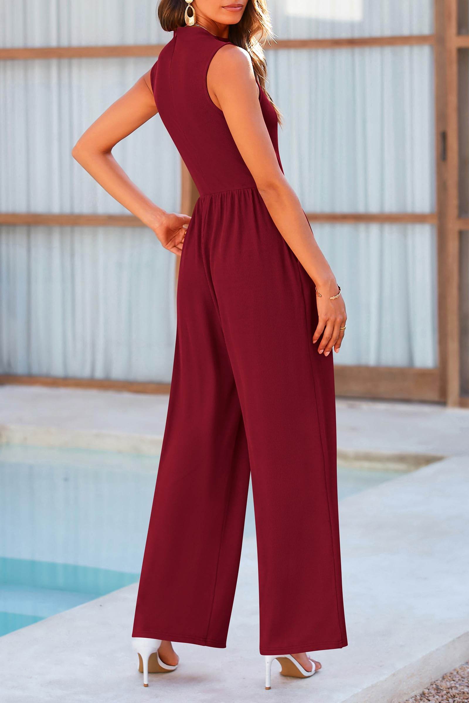Mock Neck Sleeveless Wide Leg Jumpsuit - Delanoir