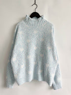 Heart Heathered Turtleneck Drop Shoulder Sweater - Delanoir
