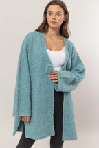 HYFVE Front Rosette Longline Slit Sweater Cardigan - Delanoir