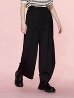 Elastic Waist Wide Leg Pants with Pockets - Delanoir