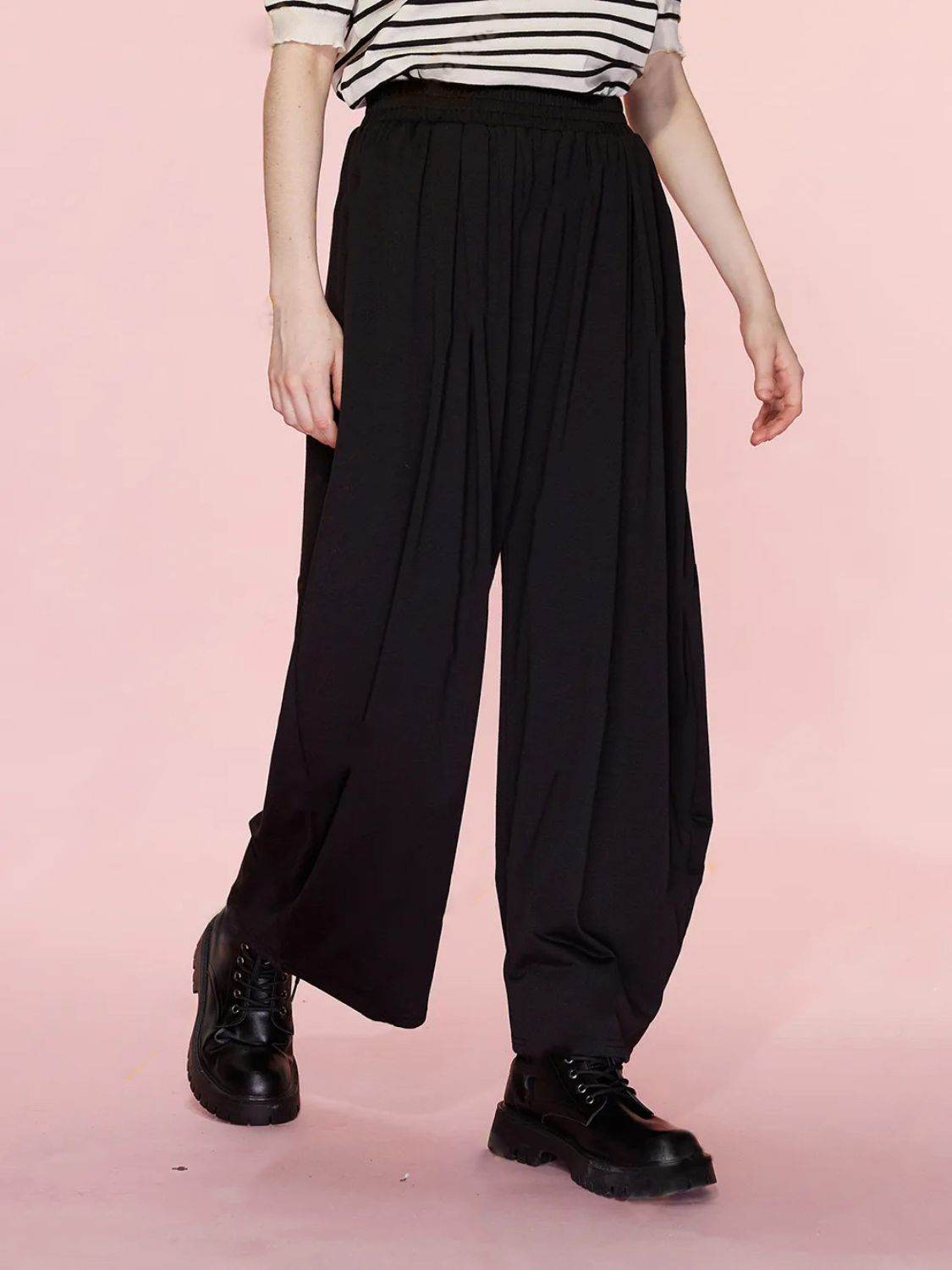 Elastic Waist Wide Leg Pants with Pockets - Delanoir