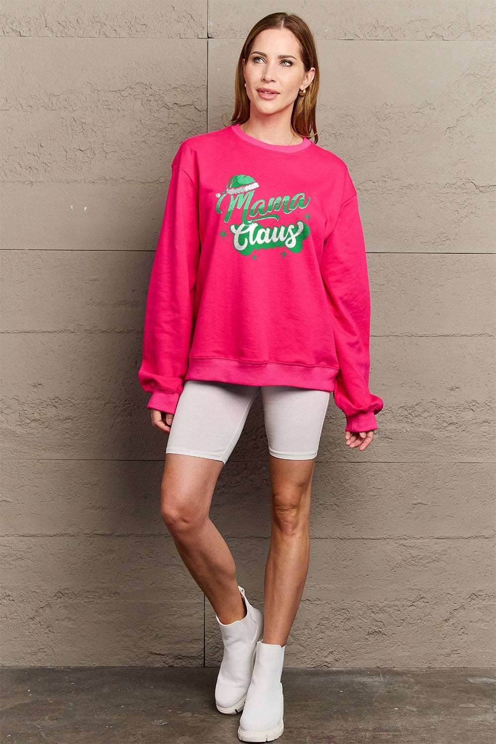 Simply Love Full Size MAMA CLAUS Round Neck Sweatshirt - Delanoir