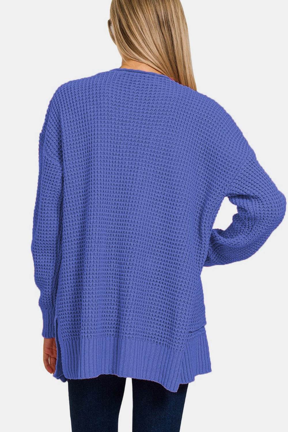 Zenana Waffle Open Front Sweater Cardigan - Delanoir