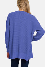 Zenana Waffle Open Front Sweater Cardigan - Delanoir