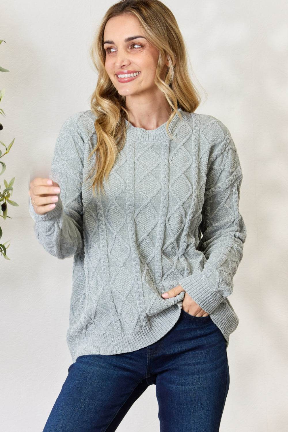 BiBi Cable Knit Round Neck Sweater - Delanoir