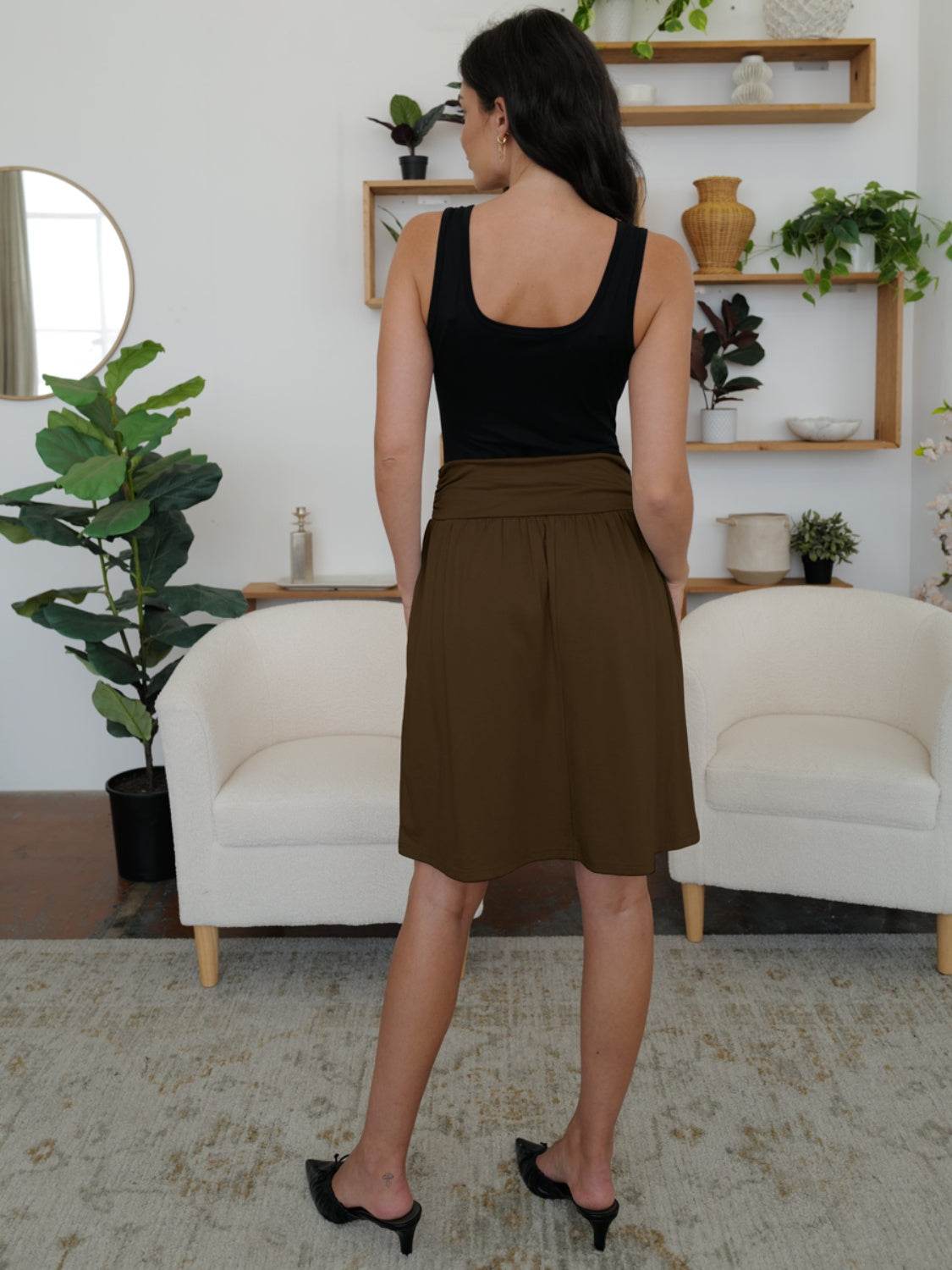 FAM-FAM Elastic Waist Skirt with Pockets - Delanoir