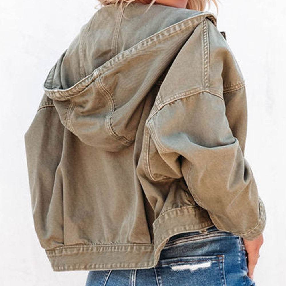 Hooded Dropped Shoulder Denim Jacket - Delanoir