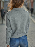 Pearl Trim Collared Neck Long Sleeve Cardigan - Delanoir