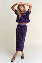 J.NNA Sequin Back Slit Midi Skirt - Delanoir