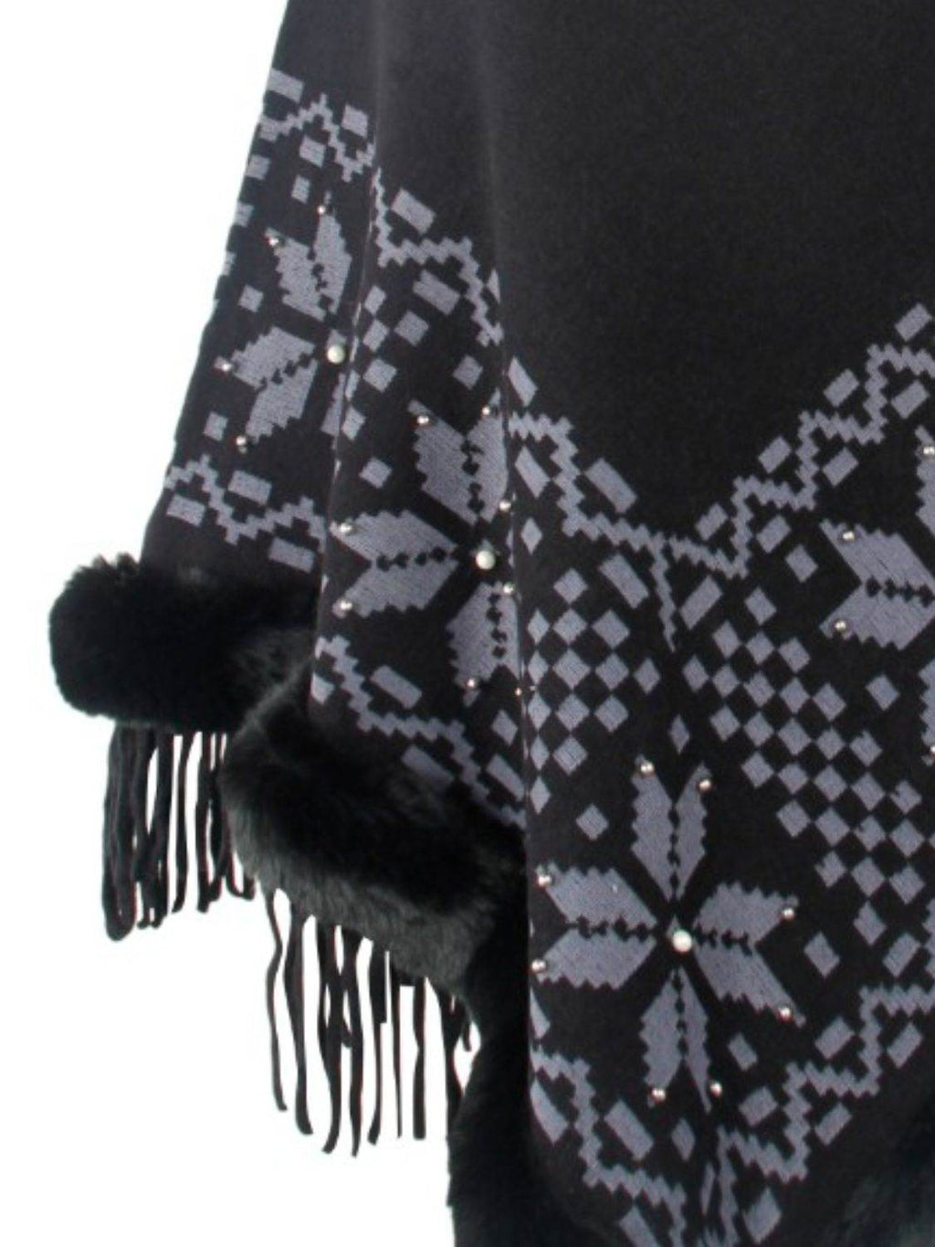 Fringe Geometric Cape Sleeve Poncho - Delanoir