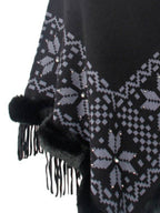 Fringe Geometric Cape Sleeve Poncho - Delanoir
