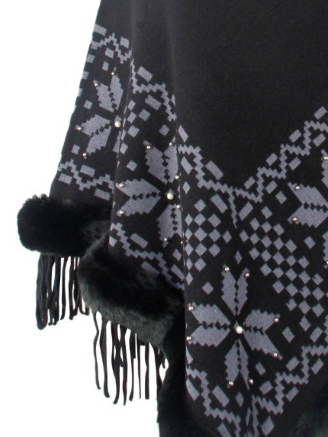 Fringe Geometric Cape Sleeve Poncho - Delanoir